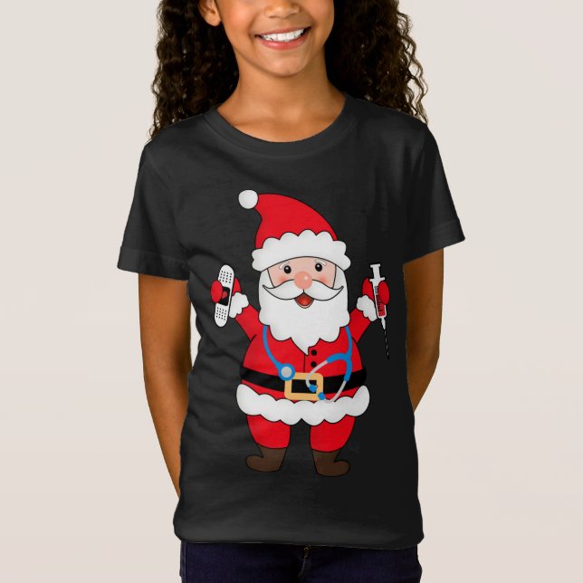 Camiseta Navidades Santa Claus Enfermera con Stethoscope y  (Anverso)