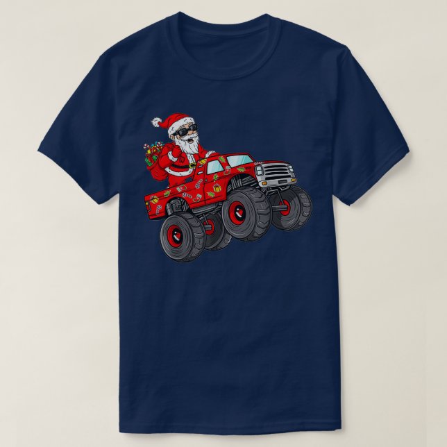 Camiseta Navidades Santa Claus Monstruando Camiones (Diseño del anverso)