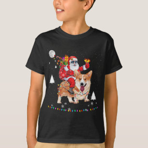 Camiseta Navidades Santa Claus Montando Corgi Dog Encenden
