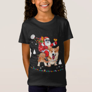 Camiseta Navidades Santa Claus Montando Corgi Dog Encenden 