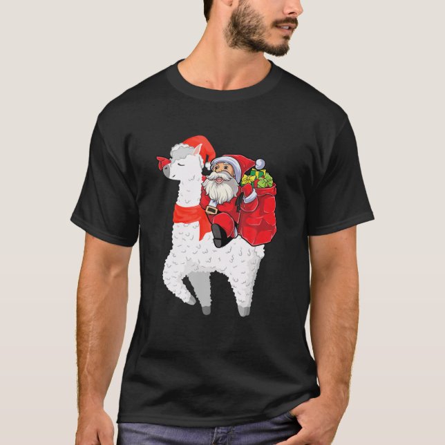 Camiseta Navidades Santa Claus montando Llama Para Niños F (Anverso)