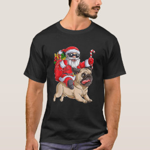 Camiseta Navidades Santa Claus montando Pug Xmas Chicas