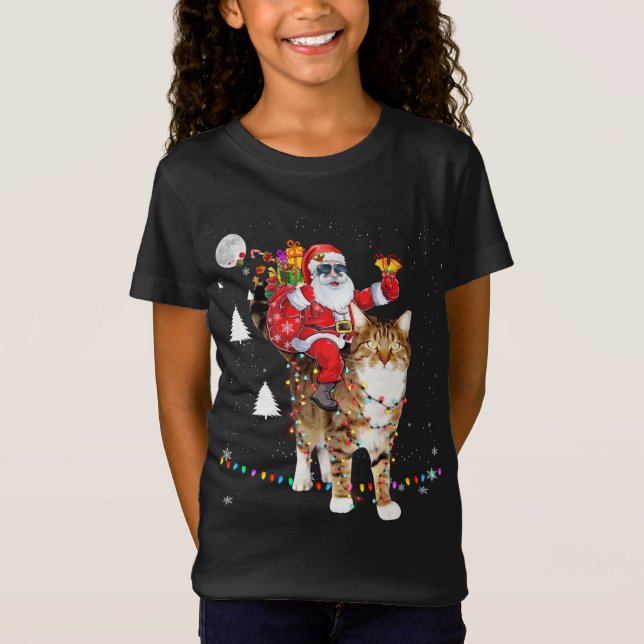 Camiseta Navidades Santa Claus montando un gato sobre tigre (Anverso)