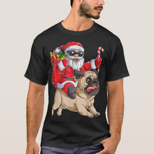 Camiseta Navidades Santa Claus Riding Pug Xmas Niños Chicas