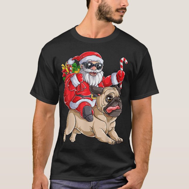 Camiseta Navidades Santa Claus Riding Pug Xmas Niños Chicas (Anverso)