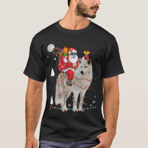 Camiseta Navidades Santa Claus Riding Samoyed Lights Xmas H