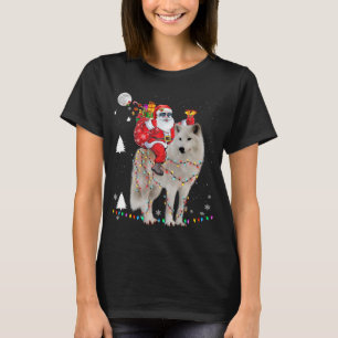 Camiseta Navidades Santa Claus Riding Samoyed Lights Xmas H