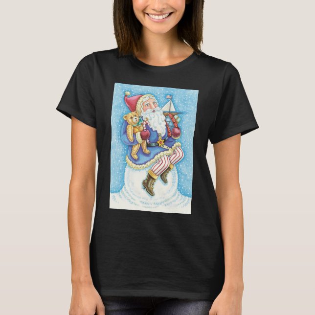 Camiseta Navidades, Santa Claus sobre bola de nieve con jug (Anverso)
