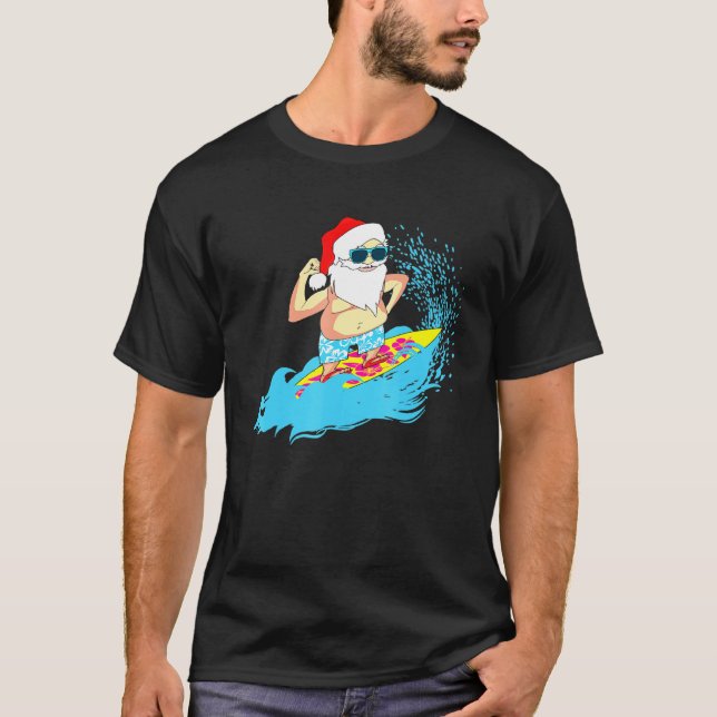 Camiseta Navidades Santa Claus Surf de Hawái (Anverso)