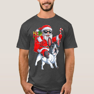Camiseta Navidades Santa Claus viajando en Bulldog francés
