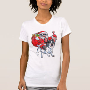 Camiseta Navidades Santa Claus viajando en Bulldog francés