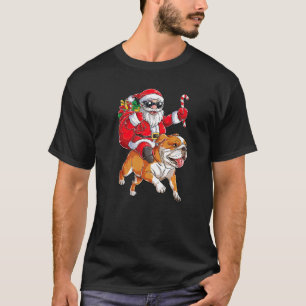 Camiseta Navidades Santa Claus viajando en Bulldog inglés