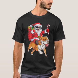 Camiseta Navidades Santa Claus viajando en Bulldog inglés n
