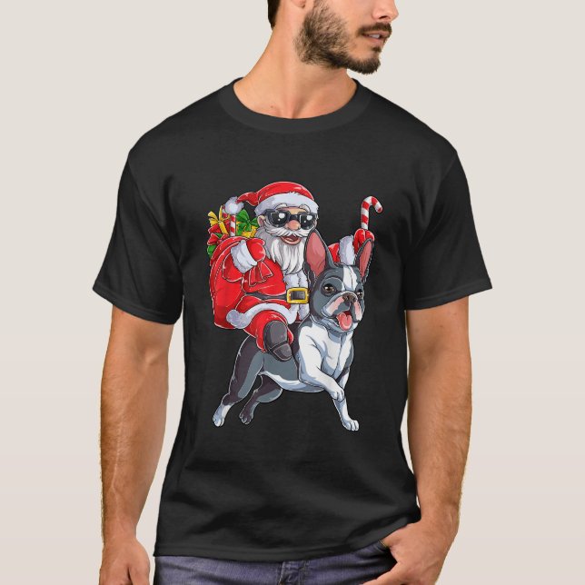 Camiseta Navidades Santa Claus viajando en el Boston Terrie (Anverso)