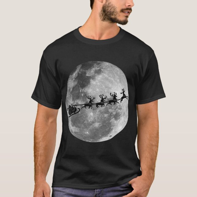 Camiseta Navidades Santa Claus Volando Pasando La Luna (Anverso)
