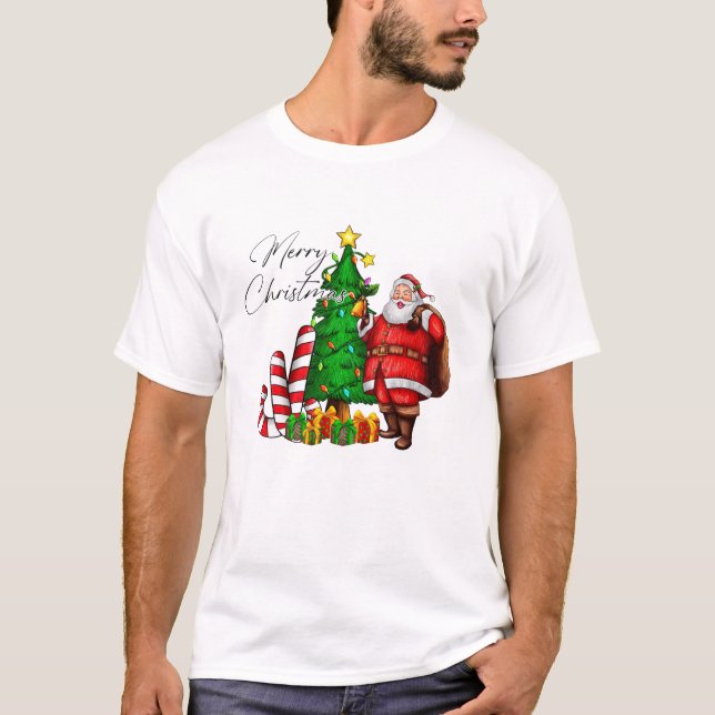 Camiseta Navidades Santa con árbol (Anverso)