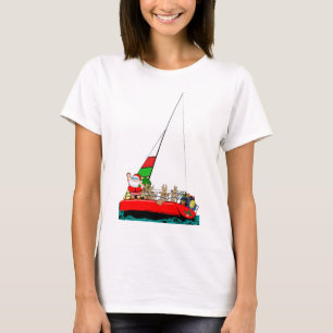 Camiseta Navidades Santa en barco de vela Prefiero estar na