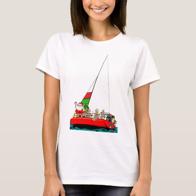 Camiseta Navidades Santa en barco de vela Prefiero estar na (Anverso)