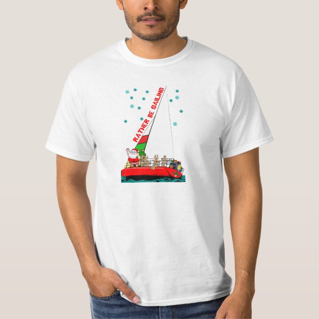 Camiseta Navidades Santa en barco de vela Prefiero estar na (Anverso)