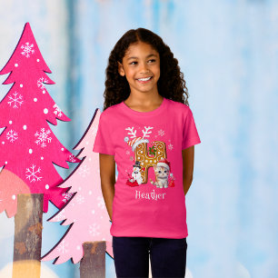 Camiseta Navidades Santa Gingerbread Alphabet H Chica Rosa