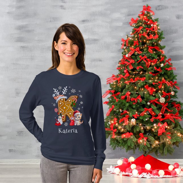 Camiseta Navidades Santa Gingerbread Nombre Letra K Mujeres (Subido por el creador)