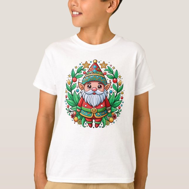 Camiseta Navidades Santa Gnome con guirnalda decorativa (Anverso)