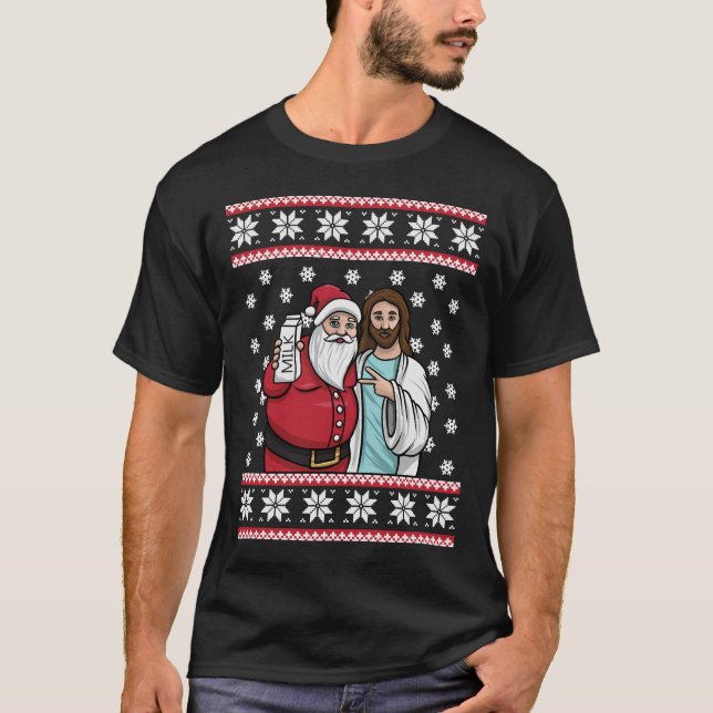 Camiseta Navidades Santa Gráfica y Jesús Jingle Bros Leche (Anverso)