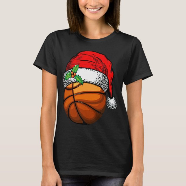 Camiseta Navidades Santa Hat Basketball Sport Funny Gift (Anverso)