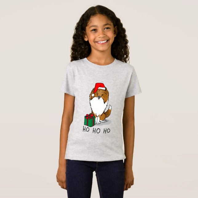 Camiseta Navidades Santa Hat Shetland Sheepdog (estable) Cu (Anverso completo)
