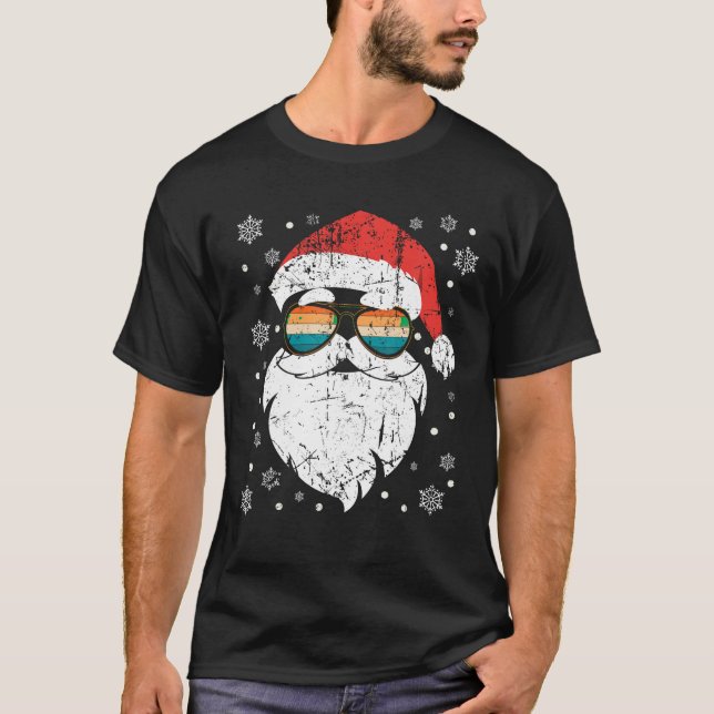 Camiseta Navidades Santa Hat Sunglass Hombres Familiares W (Anverso)