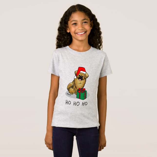 Camiseta Navidades Santa Hat Tibetan Spaniel (Brown Cute) (Anverso completo)