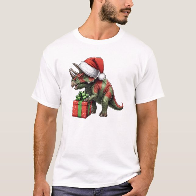 Camiseta Navidades Santa hat triceratops (Anverso)