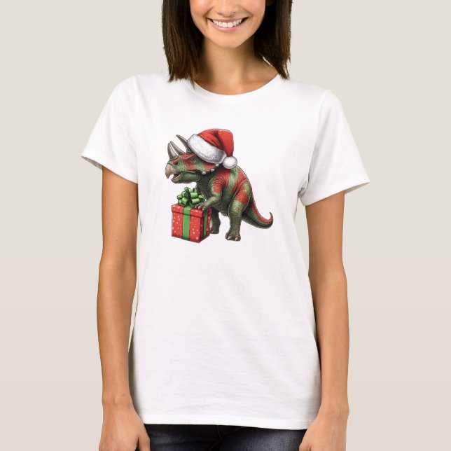 Camiseta Navidades Santa hat triceratops (Anverso)