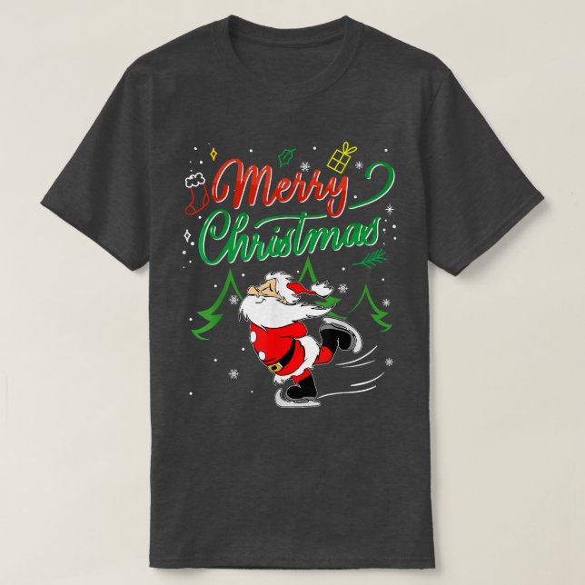 Camiseta Navidades Santa Ice Skating Funny 2021 Costume Mer (Diseño del anverso)