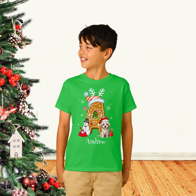 Camiseta Navidades Santa Monogram Gingerbread Letra A Boy (Subido por el creador)