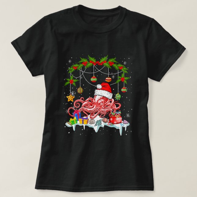 Camiseta Navidades Santa Octopus Funny Costume Sea Animal L (Diseño del anverso)