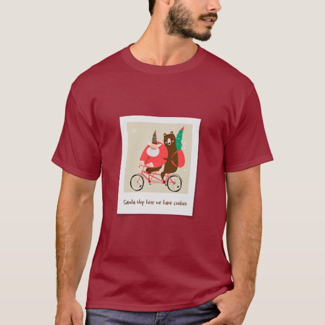 Camiseta Navidades Santa Riding Bike Bear (Anverso)