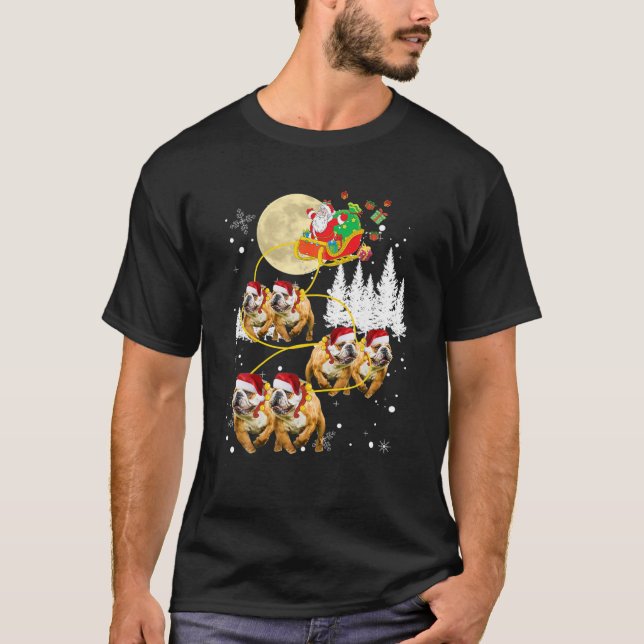 Camiseta Navidades Santa Riding Bulldog inglés navidad (Anverso)