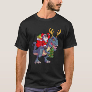 Camiseta Navidades Santa Riding Dinosaur Deer Xmas Niños Ni