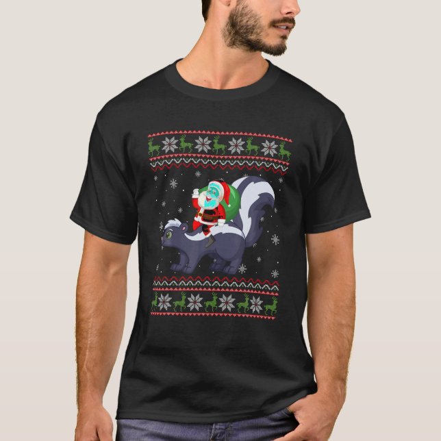 Camiseta Navidades Santa Riding Skunk Graciosa Nochebuena S (Anverso)