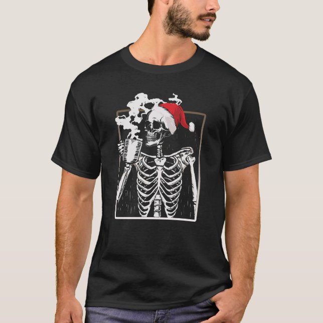 Camiseta Navidades Santa Skeleton Café para beber (Anverso)