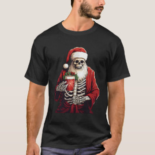 Camiseta Navidades Santa Skeleton Sonriente Skull Drinking 