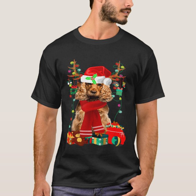 Camiseta Navidades Santa Y Lights Dog Cocker Spaniel (Anverso)