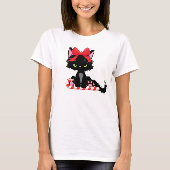 Camiseta Navidades sarcásticos Gato Negro GraciosoVacacione (Anverso)