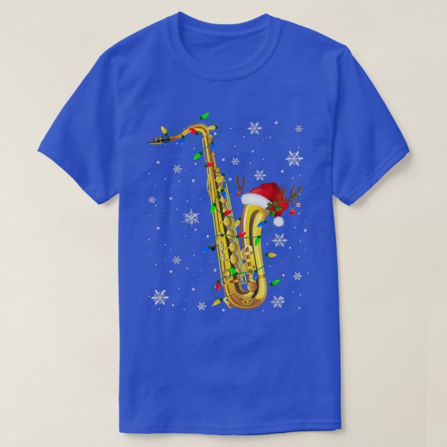 Camiseta Navidades saxofonianos divertidas luces musicales  (Diseño del anverso)