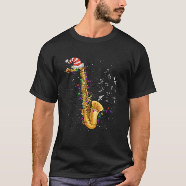 Camiseta Navidades saxofonianos Santa Hat iluminan música d (Anverso)