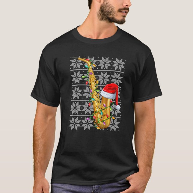 Camiseta Navidades Saxofónicos Encenden Santa Hat Saxofón U (Anverso)