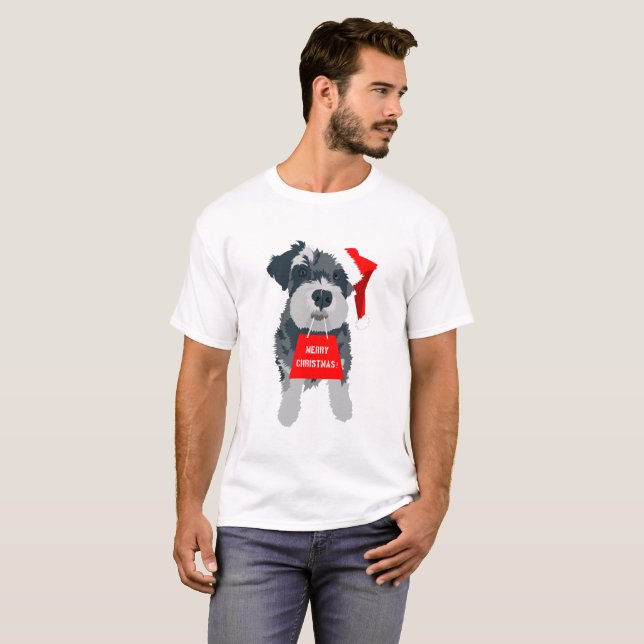 Camiseta Navidades Schnauzer Dog Santa Hat T-Shirt (Anverso completo)