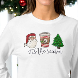 Camiseta Navidades Script Árbol de café inicial Santa