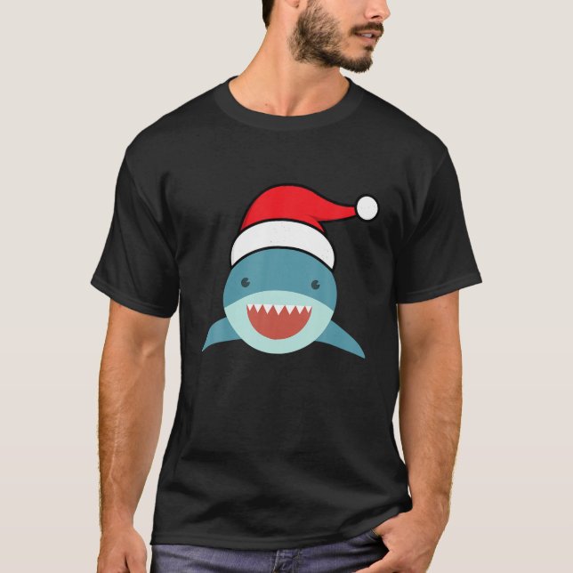 Camiseta Navidades Shark Happy Smiling Santa Hat Great What (Anverso)